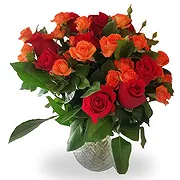 China online Florist - Red and Orange Roses Bouquet in Glass Vase Bouquet