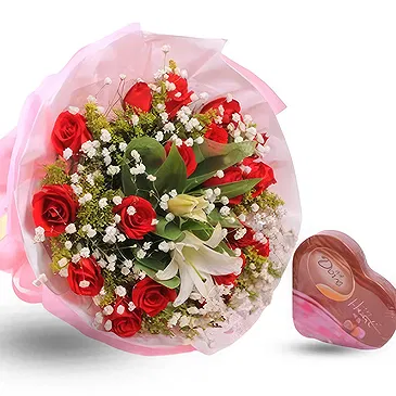 Huaibei bloemen bloemist- Romantisch rode rozen en witte lelie handboek Boeket/bloemstuk