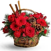Houma online Florist - Beautiful Red Flower Christmas Basket Bouquet