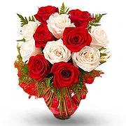 China online Florist - Red and White Roses with Greenery Bouquet Bouquet