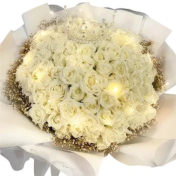 Balin You flowers  -  Classic White Roses Paired with Baby's Breath Flower Delivery