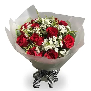 Balin You flowers  -  Red Roses and White Wax Flower Arrangement Delivery