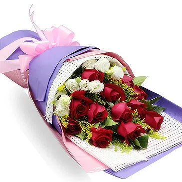 China flowers  -  Stunning Red and White Roses with Baby’s Brea Flower Bouquet/Arrangement