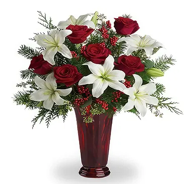 China flowers  -  Red Roses with White Lilies Arrangement Flower Bouquet/Arrangement