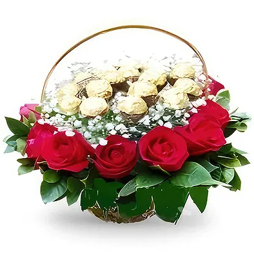 China flowers  -  Romantic Red Roses with Chocolates in a Baske Flower Bouquet/Arrangement