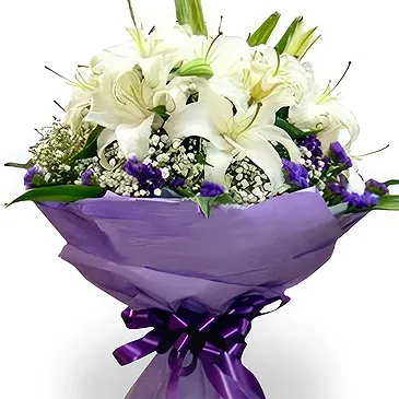 China flowers  -  Elegant White Lilies with Baby's Breath Bouqu Flower Bouquet/Arrangement