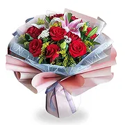 China online Florist - Classic Red Rose and Pink Lily Flower Arrange Bouquet