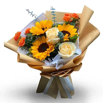 Balin You flowers  -  Golden Sunflower and Champagne Rose Bouquet Delivery