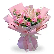 China online Florist - Graceful Pink Rose and Lily Floral Bouquet Bouquet