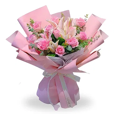 China flowers  -  Graceful Pink Rose and Lily Floral Bouquet Flower Bouquet/Arrangement
