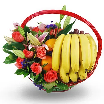 China flowers  -  Vibrant Mixed Flowers with Seasonal Fruits Ba Flower Bouquet/Arrangement