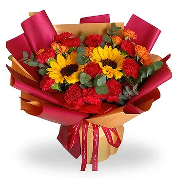 China flowers  -  Carnations with Sunflowers and Orange Spray R Flower Bouquet/Arrangement