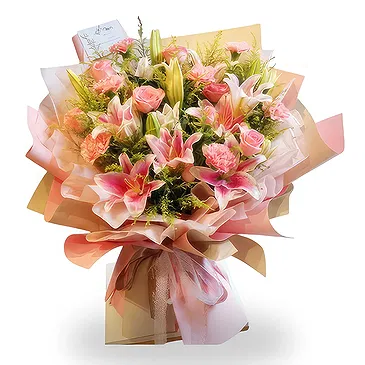 China flowers  -  Timeless Pink Roses, Carnations, and Lilies B Flower Bouquet/Arrangement