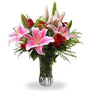 China online Florist - Elegant Red Roses with Soft Pink Lilies Arran Bouquet