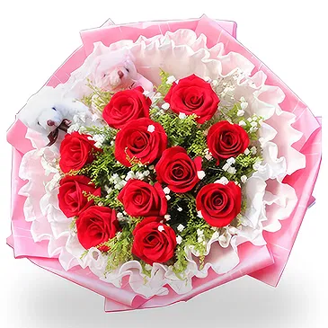 China flowers  -  Red Roses and Baby’s Breath Arrangement with  Flower Bouquet/Arrangement