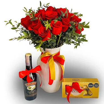 flores Palmira floristeria -  Arreglo romántico en jarrón: 24 rosas rojas,  Ramo de flores/arreglo floral