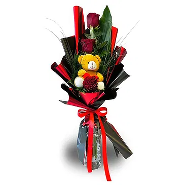 All other cities flowers  -  Fresh Roses & Yellow Teddy Flower Bouquet/Arrangement