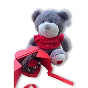 Braga online Florist - Teddy and box with Rose and Kinder Bouquet