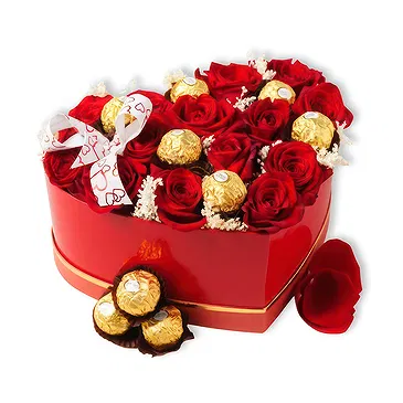 Braga flowers  -  Red Heart Gift Box Flower Bouquet/Arrangement