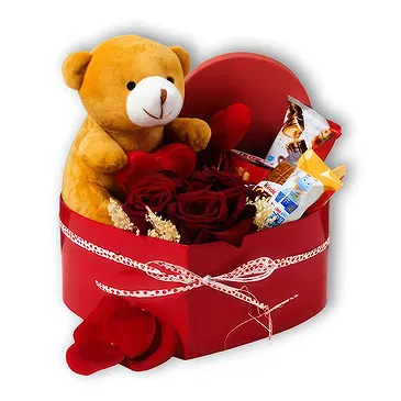 Braga flowers  -  Box with teddy + 3 Roses with Kinders Flower Bouquet/Arrangement