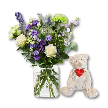 Maastricht flowers  -  Purple Flowers + Free Bear Flower Bouquet/Arrangement