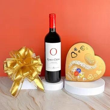 Italy flowers  -  Premium Toscan Red Wine and Lindt Pralines Flower Bouquet/Arrangement