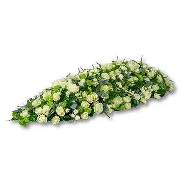 Holandia kwiaty- Pełny pokrowiec na trumnę 180-200cm - biały i Bukiet ikiebana
