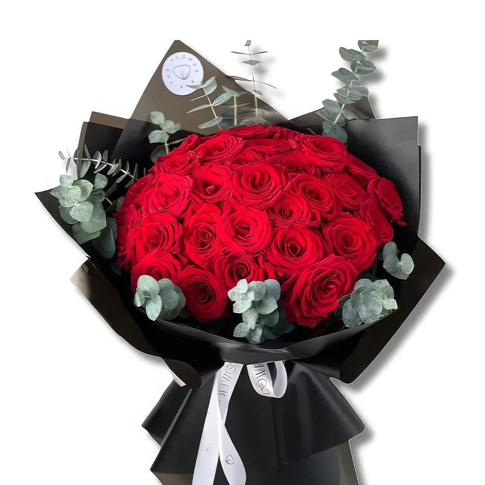 flores de Abu Dhabi- Rosas vermelhas clássicas em embrulho preto