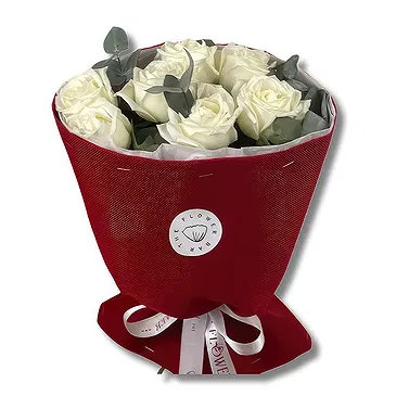 Garhoud flowers  -  Premium  White Roses with Eucalyptus Flower Bouquet/Arrangement