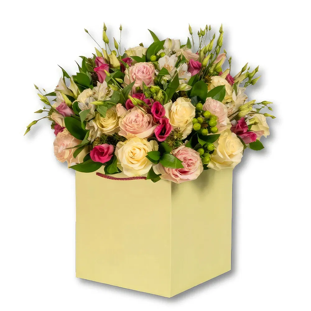 flores Qatar floristeria -  Ramo de rosas suaves de color rosa y blanco