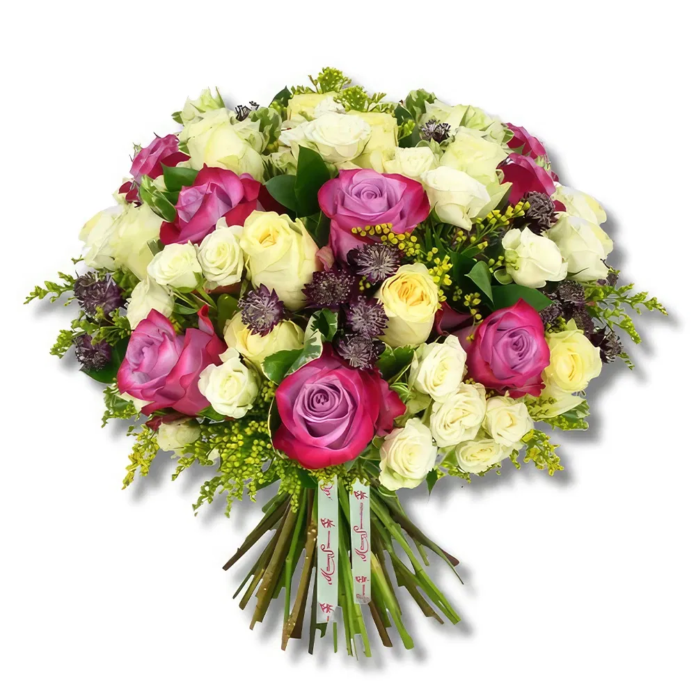 flores Qatar floristeria -  Ramo de rosas amarillas y moradas oscuras
