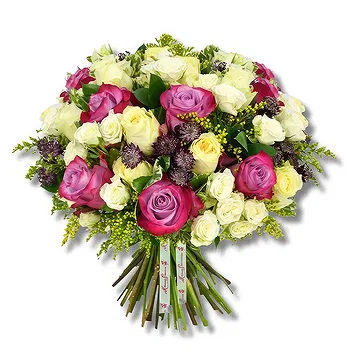 An-Najadah blomster- Gul og dyp lilla rosebukett Blomst Levering