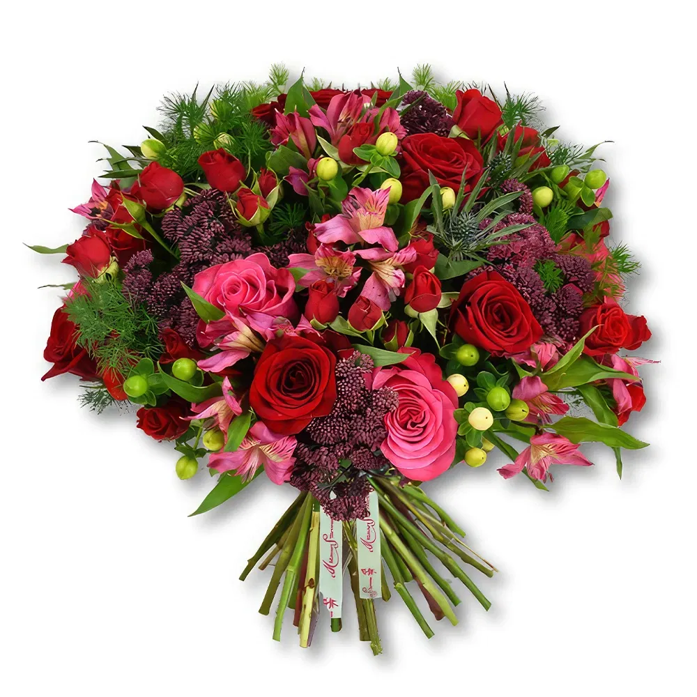 Dubai blommor- Djärv röd och knallrosa rosbukett