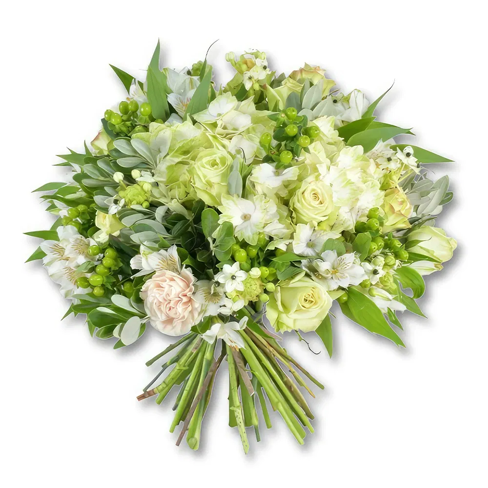Dubai blommor- Mjuk vit rosbukett med hortensior
