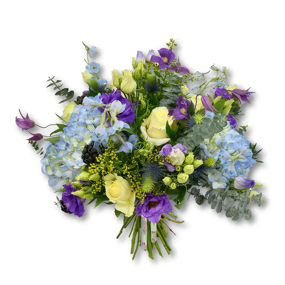 Dubai blommor- Hortensia-, klematis- och solidagobukett