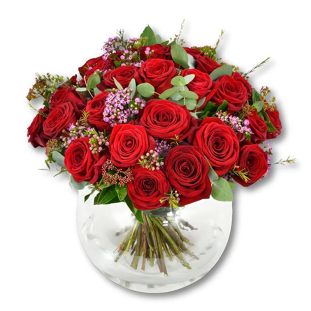 Dubai blommor- Röda rosor och viburnumarrangemang