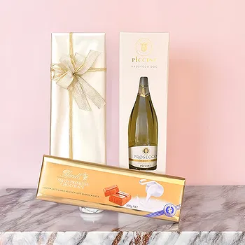Frankfurt bloemen bloemist- Prosecco en Lindt XL Chocolade Reep Bloem Levering