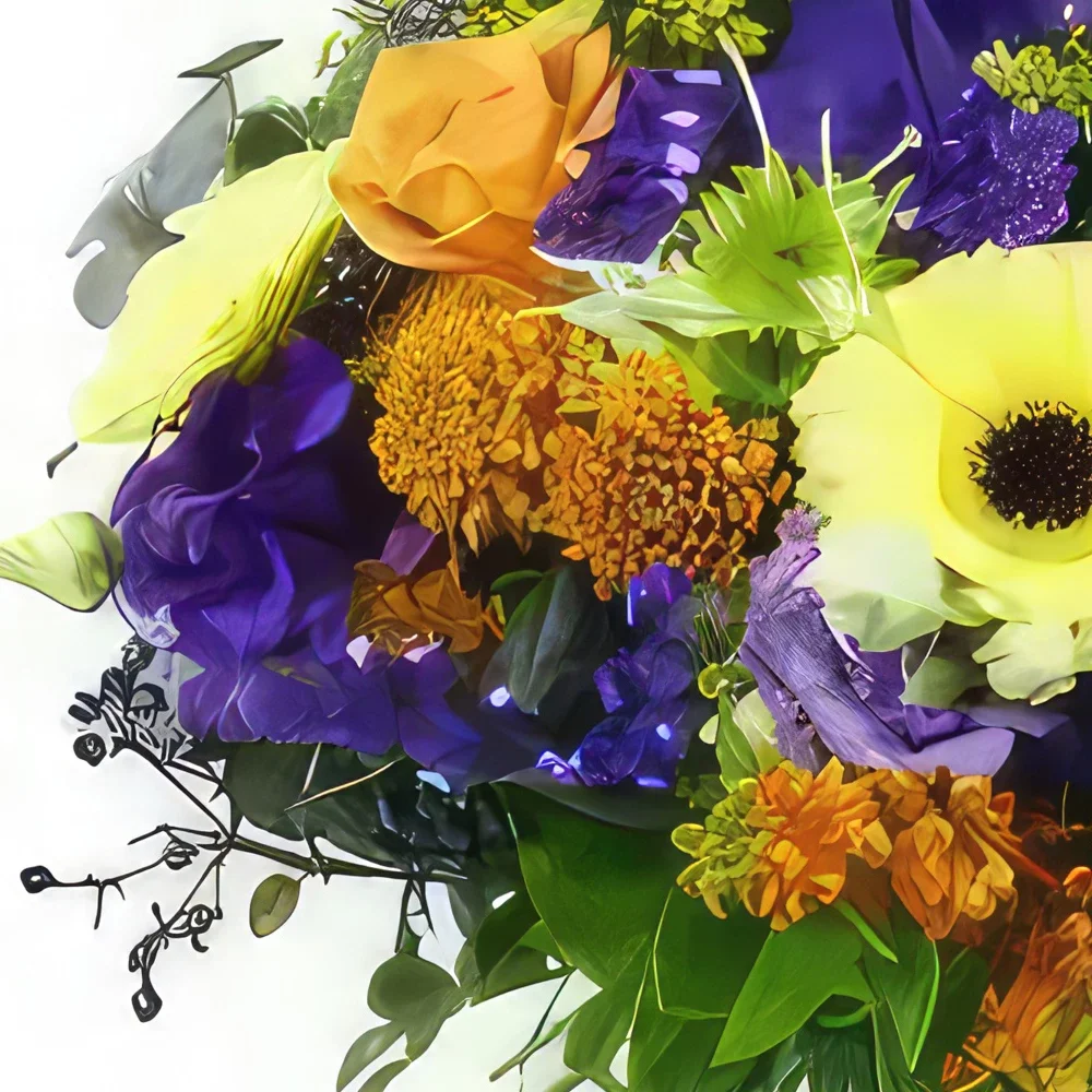 fleuriste fleurs de Bordeaux- Bouquet orange, jaune & violet Amsterdam Bouquet/Arrangement floral