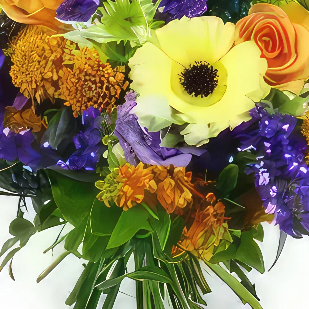 fiorista fiori di Strasburgo- Bouquet Amsterdam arancione, giallo e viola Bouquet floreale