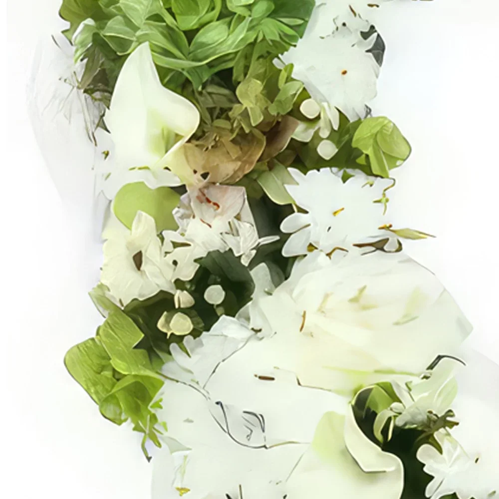 Pau-virágok- Arisztophanész fehér virágkoszorú Virágkötészeti csokor