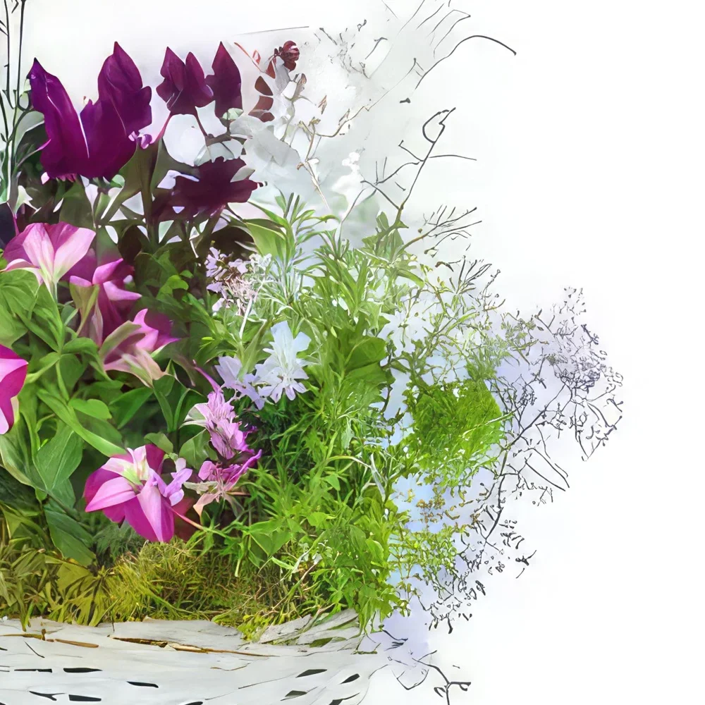 nett Blumen Florist- Montage von rosa und violetten Rosea-Pflanzen Bouquet/Blumenschmuck