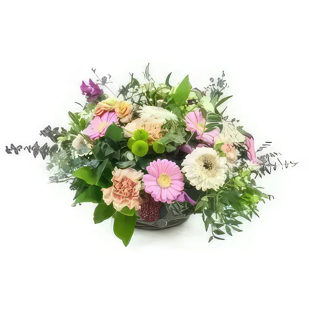 Marseille Blumen Florist- Korb mit rosa und lachsfarbenen Artemis-Landb Bouquet/Blumenschmuck