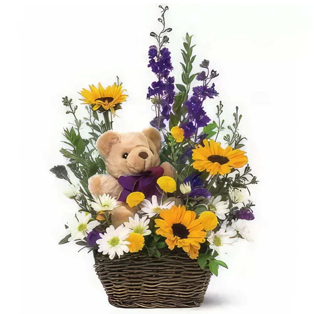 Ρώμη λουλούδια- Καλάθι με αρκουδάκια Μπουκέτο/ρύθμιση λουλουδιών