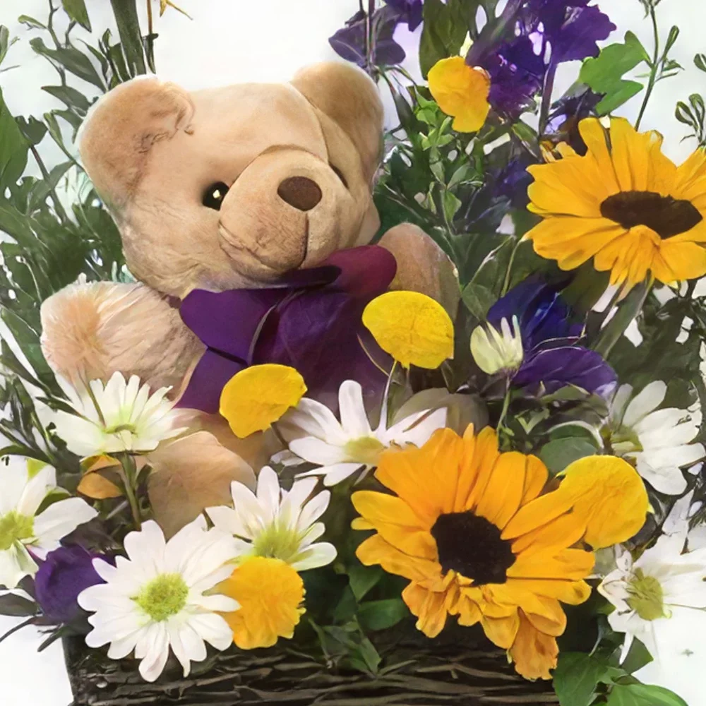 Berlin-virágok- Medve kosár Virágkötészeti csokor