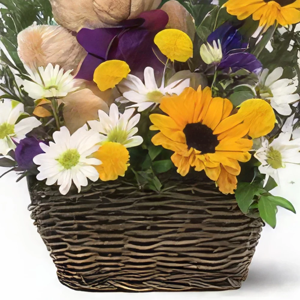 Μαγιόρκα λουλούδια- Καλάθι με αρκούδα Μπουκέτο/ρύθμιση λουλουδιών
