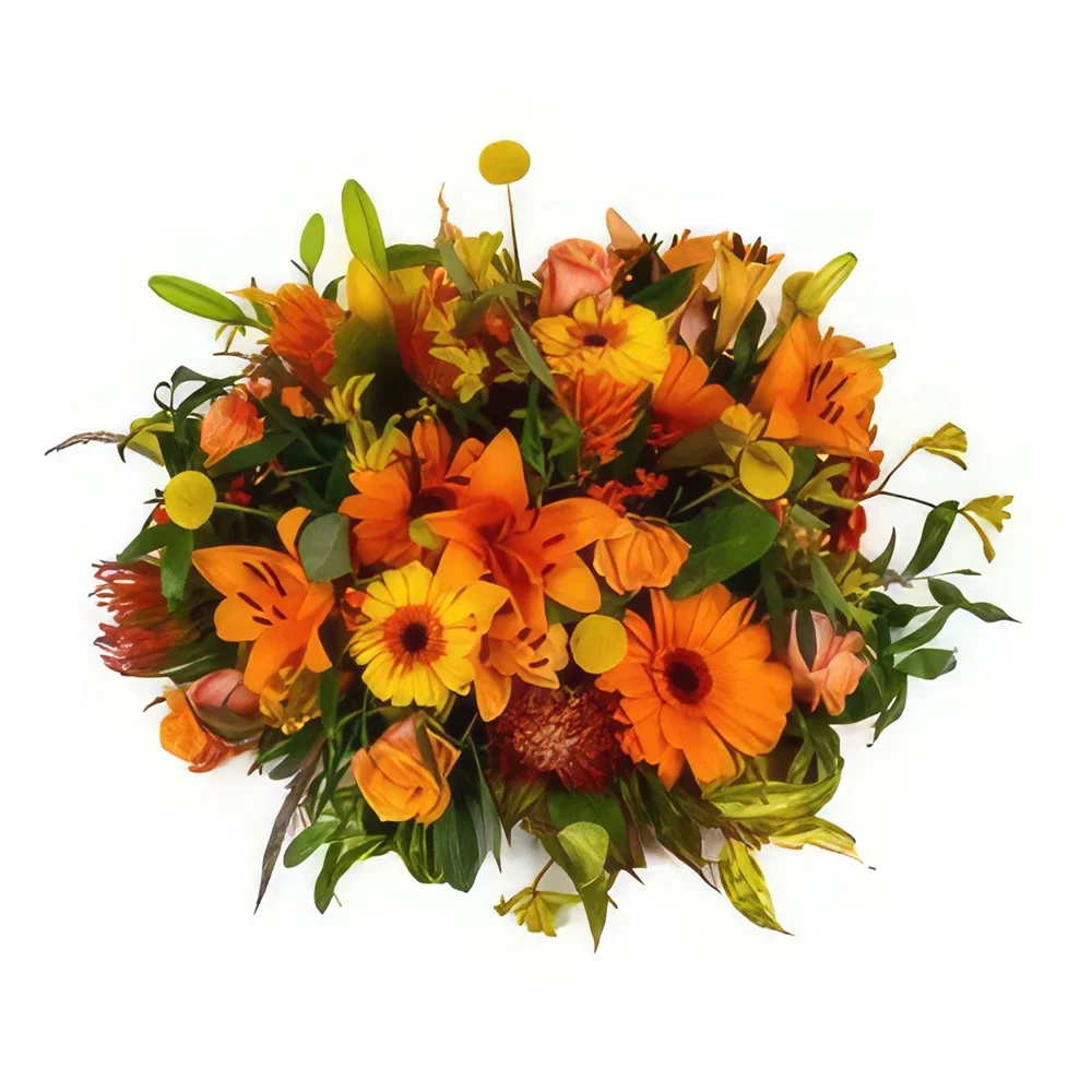 Eindhoven bloemen bloemist- Biedermeier oranje tinten Boeket/bloemstuk