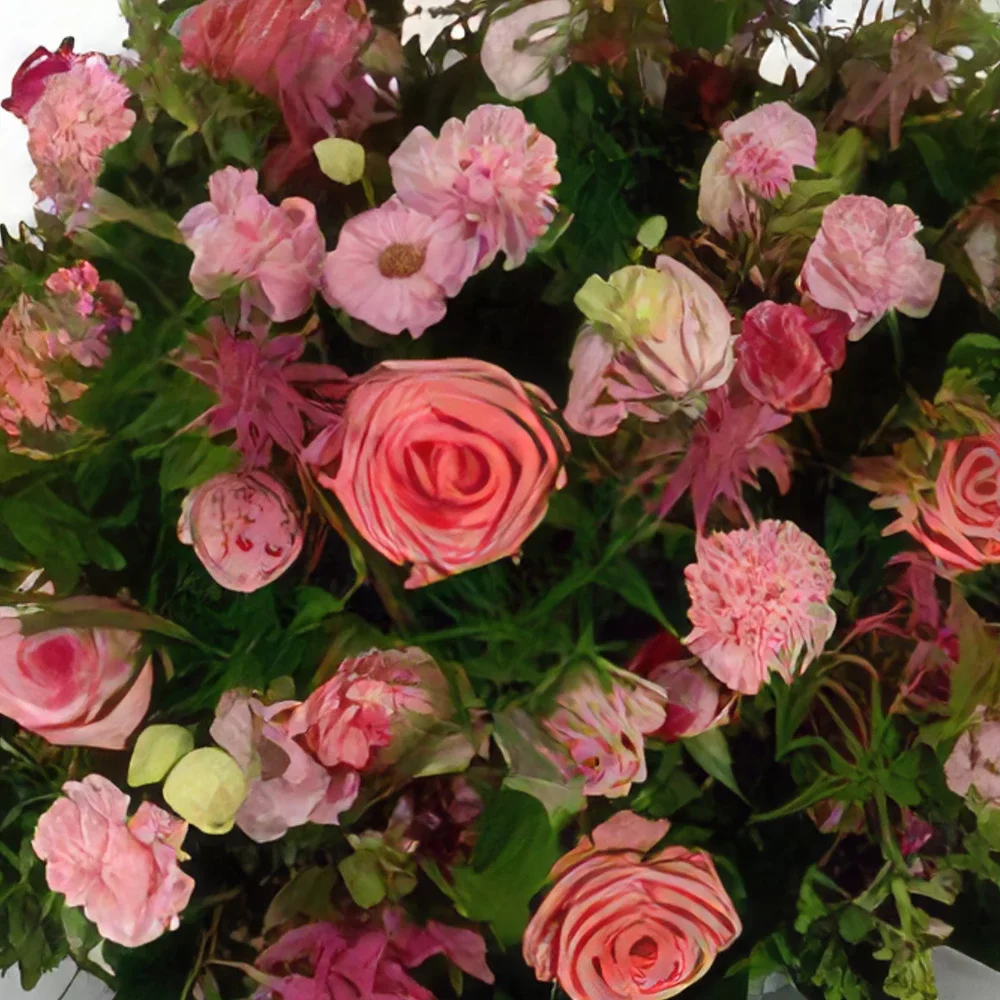 Utrecht-virágok- Biedermeier rózsaszín színek Virágkötészeti csokor