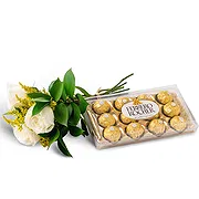 Santa Maria online Florist - Bouquet of 3 White Roses and Chocolate Bouquet