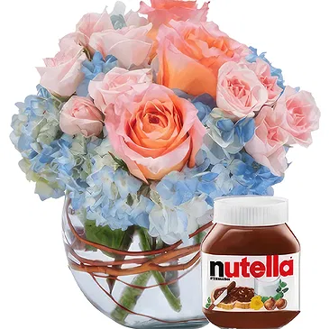 Pernate blommor- Bukett med burk Nutella Bukett/blomsterarrangemang