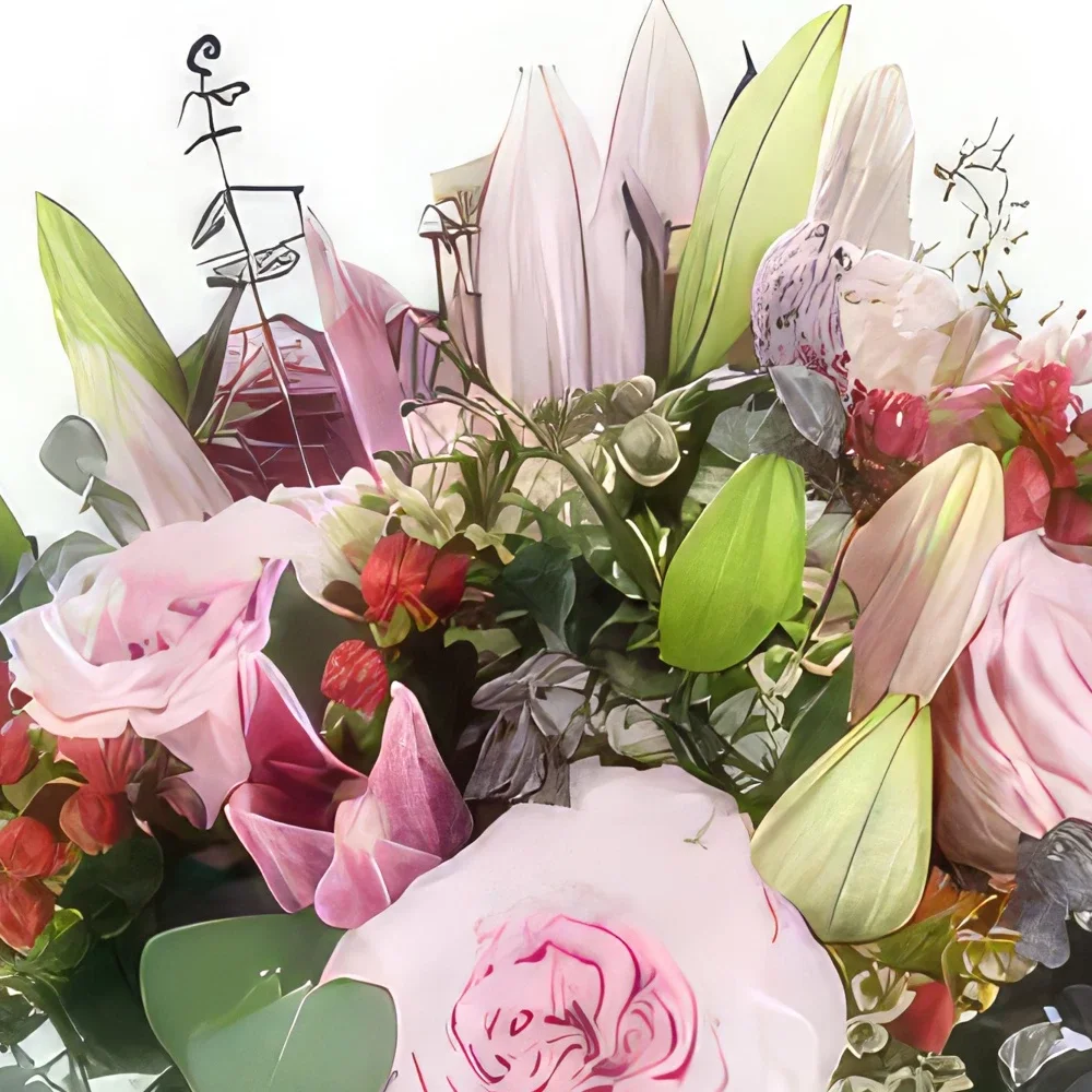 بائع زهور ليل- باقة من الزهور بدرجات لون بورتو الوردي باقة الزهور
